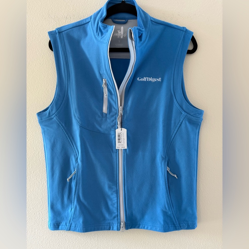 johnnie-O Sky Blue Knockdown Golf Vest with Zipper Accents “Golf Digest” Logo